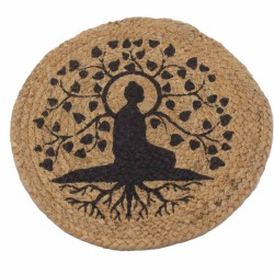 Individual de mesa natural - juta e algodão 30 cm - estampa de árvore Bodhi - fabricado na Índia