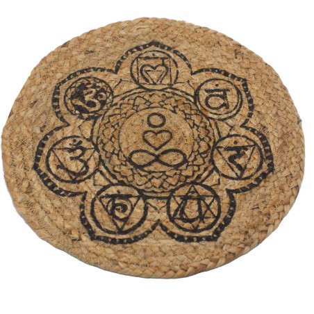 Mantel Individual Natural - Yute y Algodón 30cm - Estampado de Chakra - Hecho en India