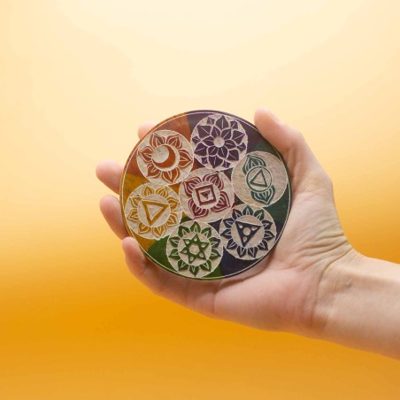 Porta Incienso en forma de Disco de Esteatita 10cm - Siete Chakras - Hecho en India