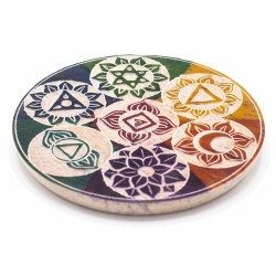 Incense Holder in the shape of a Soapstone Disc 10cm - Seven Chakras - Made in India