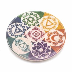 Portaincenso de disco de esteatita 10 cm - Sete Chakras - Fabricado na India