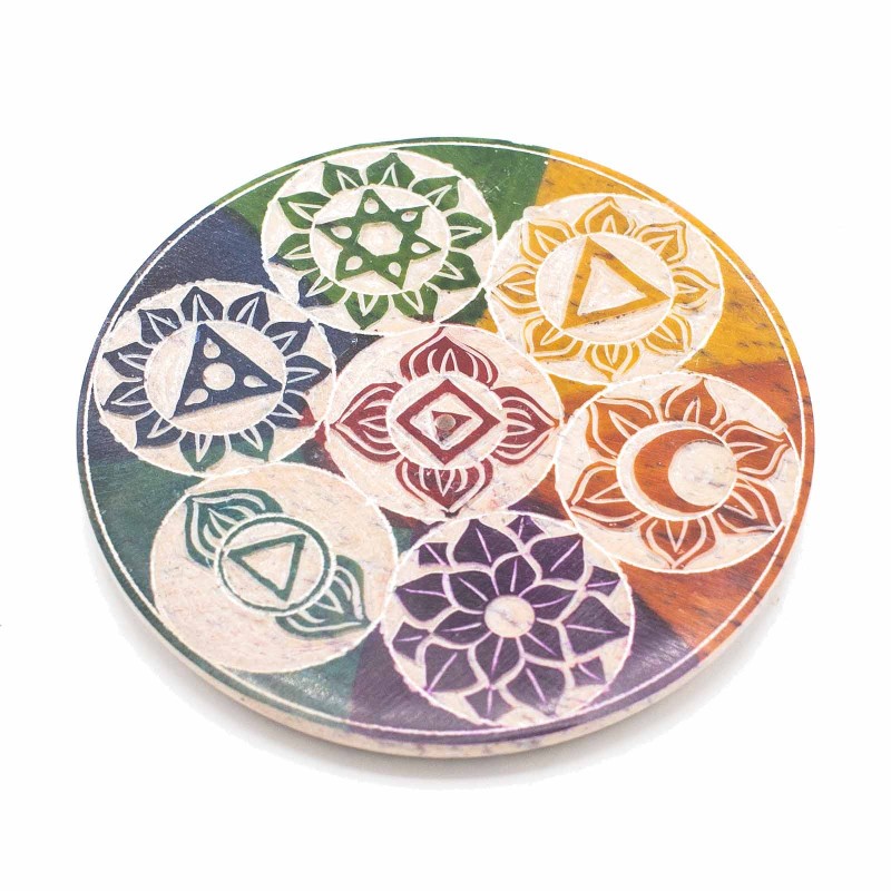 Porta Encens en forma de Disc d'Esteatita 10cm - Set Chakras - Fet a Índia-Porta Encens d'Esteatita-HOSTENATURA