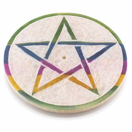Porta Incienso en forma de Disco de Esteatita 8cm - Pentagrama - Hecho en India