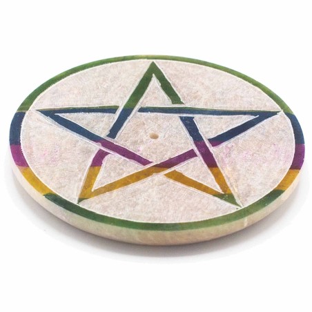 Porta Incienso en forma de Disco de Esteatita 8cm - Pentagrama - Hecho en India