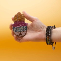 Porta-incenso em pedra-sabão Hamsa Mão de Fátima 9x6cm - Árvore da Vida - Fabricado na Índia