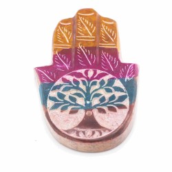 Hamsa Incense Holder Hand of Fatima made of Soapstone 9x6cm - Tree of Life - Made in India