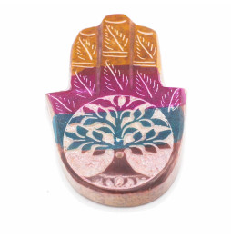 Porta Incienso Hamsa Mano de Fátima de Esteatita 9x6cm - Árbol de la Vida - Hecho en India