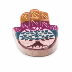 Hamsa Incense Holder Hand of Fatima made of Soapstone 9x6cm - Tree of Life - Made in India