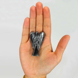 Hand Carved Gemstone Angel - Hematite - 8cm