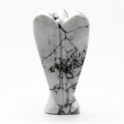 Ange en pierre précieuse sculpté à la main - Howlite blanc - 8cm