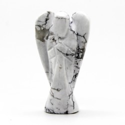 Ange en pierre précieuse sculpté à la main - Howlite blanc - 8cm