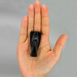 Ange en pierre précieuse sculpté à la main - Agate noire - 8cm