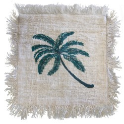 Linen Cushion Cover 45x45 Palm with Fringes