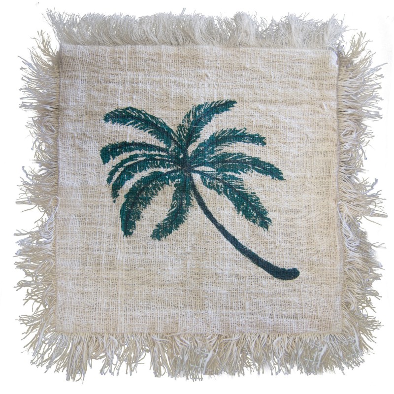 Linnen kussenhoes 45x45 palmboom met franjes-KUSSENHOEZEN-HOSTENATURA