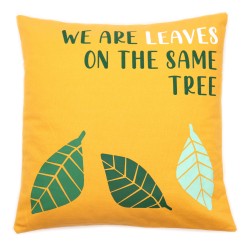 Printed Cotton Cushion Cover - Somos Hojas - Yellow, Blue and Natural