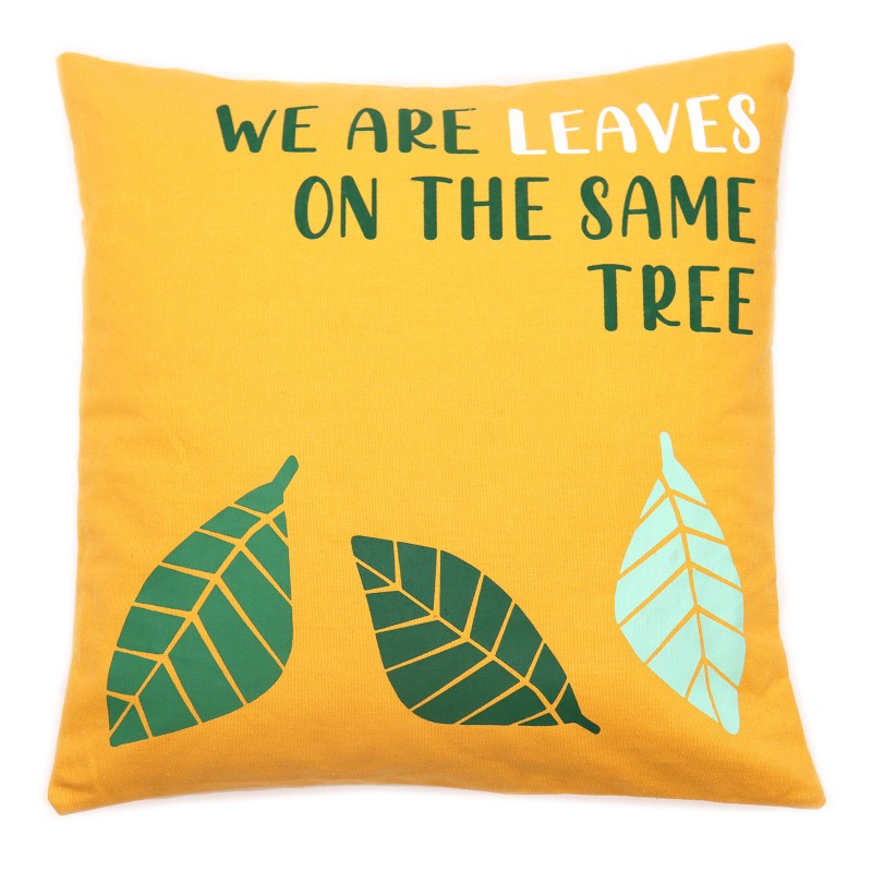 Kussenhoes van katoen met print - We Are Leaves - Geel, Blauw en Naturel-KUSSENHOEZEN-HOSTENATURA