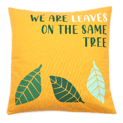 Kussenhoes van katoen met print - We Are Leaves - Geel, Blauw en Naturel