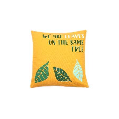 Kussenhoes van katoen met print - We Are Leaves - Geel, Blauw en Naturel