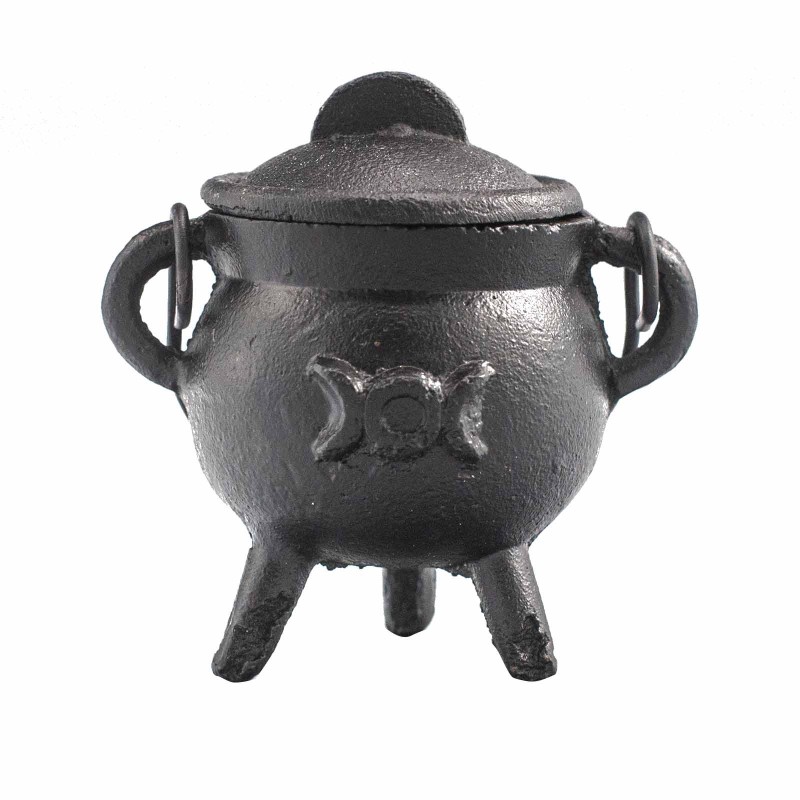 Cast Iron Cauldron with Triple Moon 6x10cm-CAULDRONS AND BOWLS FOR RITUALS-HOSTENATURA