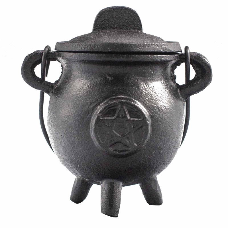 Cast iron cauldron with 6.5x13cm Pentagram-CAULDRONS AND BOWLS FOR RITUALS-HOSTENATURA