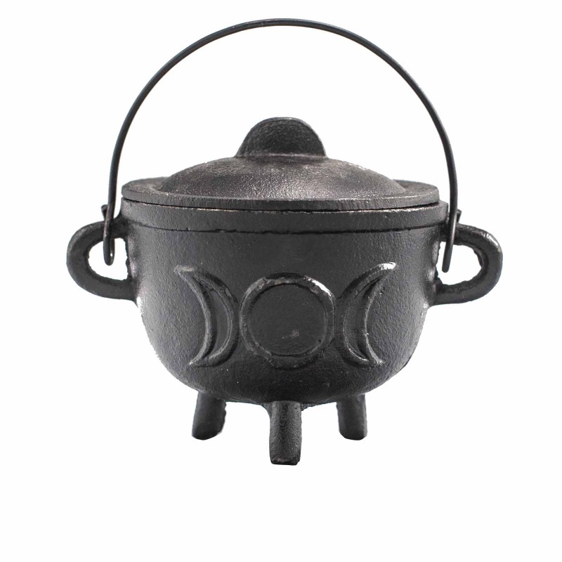 Cast Iron Cauldron with Triple Moon 11x13cm-CAULDRONS AND BOWLS FOR RITUALS-HOSTENATURA