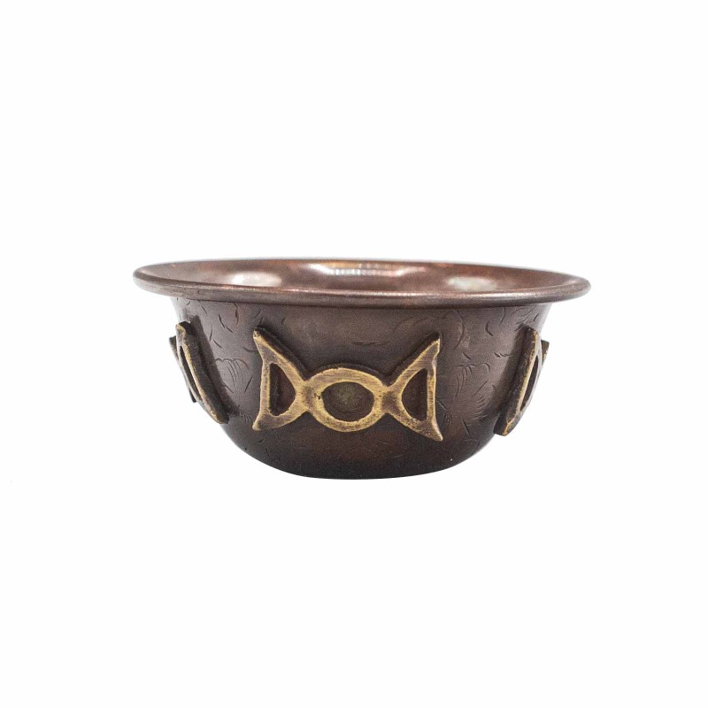 Antique Copper Ritual Bowl with Triple Moon 8x4cm-CAULDRONS AND BOWLS FOR RITUALS-HOSTENATURA