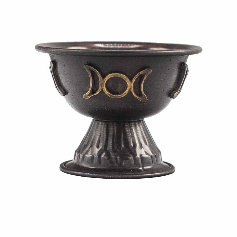 Triple Moon Antique Copper Ritual Chalice 10x8cm-CAULDRONS AND BOWLS FOR RITUALS-HOSTENATURA