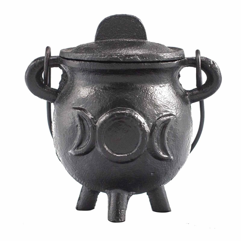 Cast iron cauldron with Triple Moon 6.5x13cm-CAULDRONS AND BOWLS FOR RITUALS-HOSTENATURA