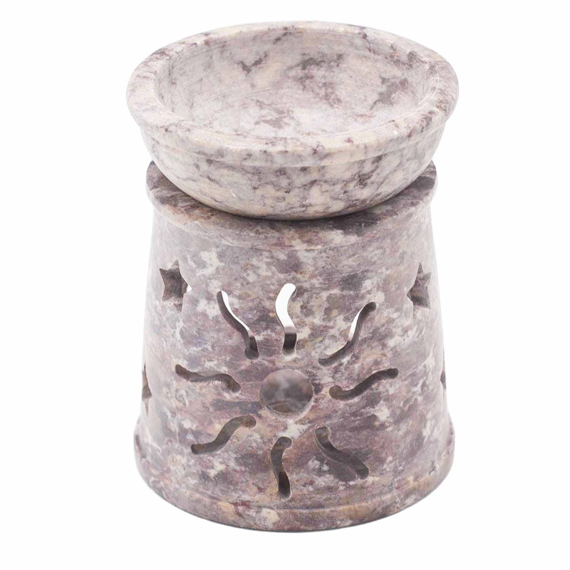 Small Soapstone Oil Burner 8 cm - Sun and Stars-SOAPSTONE OIL BURNERS-HOSTENATURA