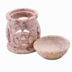 Small Soapstone Oil Burner 8 cm - Three Moons Pentagram