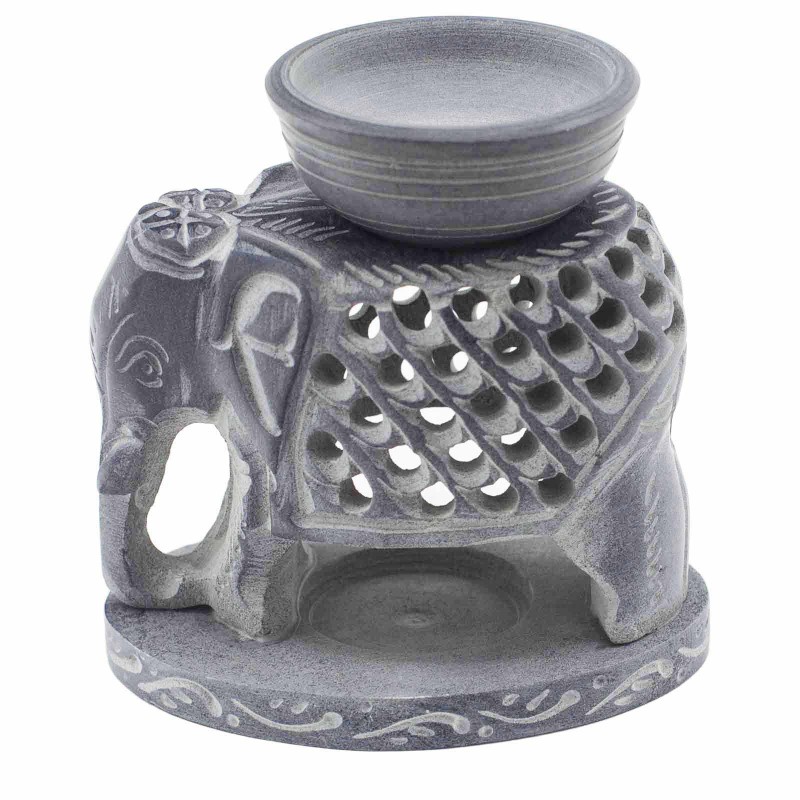 Soapstone Oil Burner 10.5 cm - Standing Elephant-SOAPSTONE OIL BURNERS-HOSTENATURA