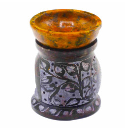 Quemador de Aceite de Esteatita 10 cm - Flor de mandala - Negro y amarillo