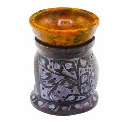 Soapstone Oil Burner 10 cm - Mandala Flower - Black and yellow