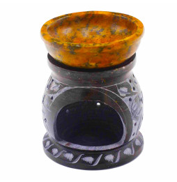 Quemador de Aceite de Esteatita 10 cm - Flor de mandala - Negro y amarillo