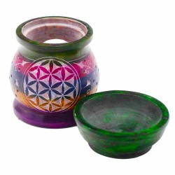 Soapstone Oil Burner 10cm - Flower of Life - Five Colors