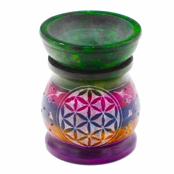 Soapstone Oil Burner 10cm - Flower of Life - Five Colors