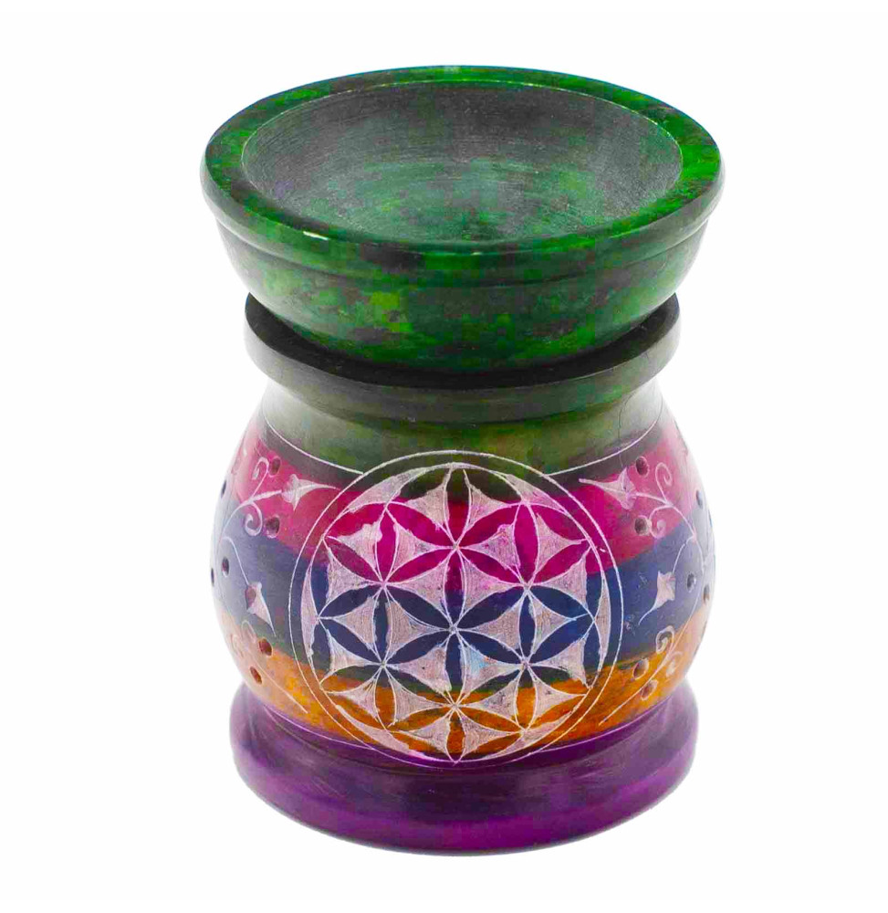 Quemador de Aceite de Esteatita 10cm - Flor de la Vida - Cinco Colores-STEATHITE OIL BURNERS-HOSTENATURA