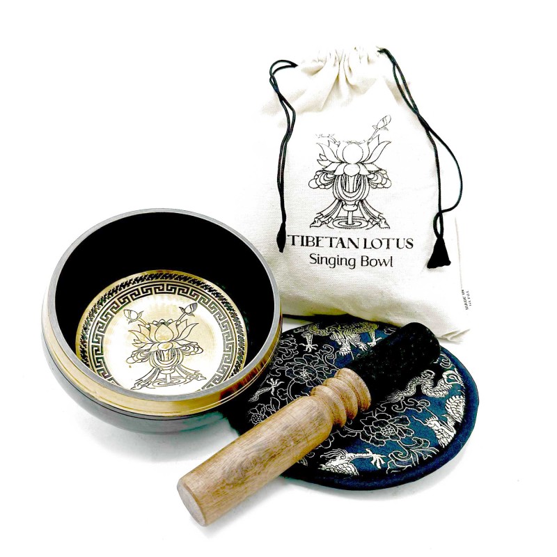 Handmade and engraved Tibetan bowl gift set - 14 cm - Lotus Flower-TIBETAN BOWLS-HOSTENATURA