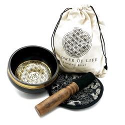 Handmade and engraved Tibetan bowl gift set - 14 cm - Flor de la Vida