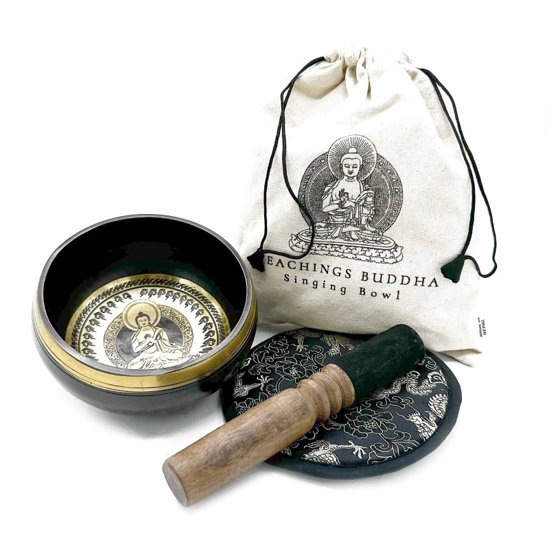 Handmade and engraved Tibetan bowl gift set - 14 cm - Buddha Teachings-TIBETAN BOWLS-HOSTENATURA