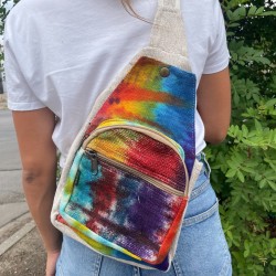 Bolsa de estudo de cáñamo Tiedye con peto frontal