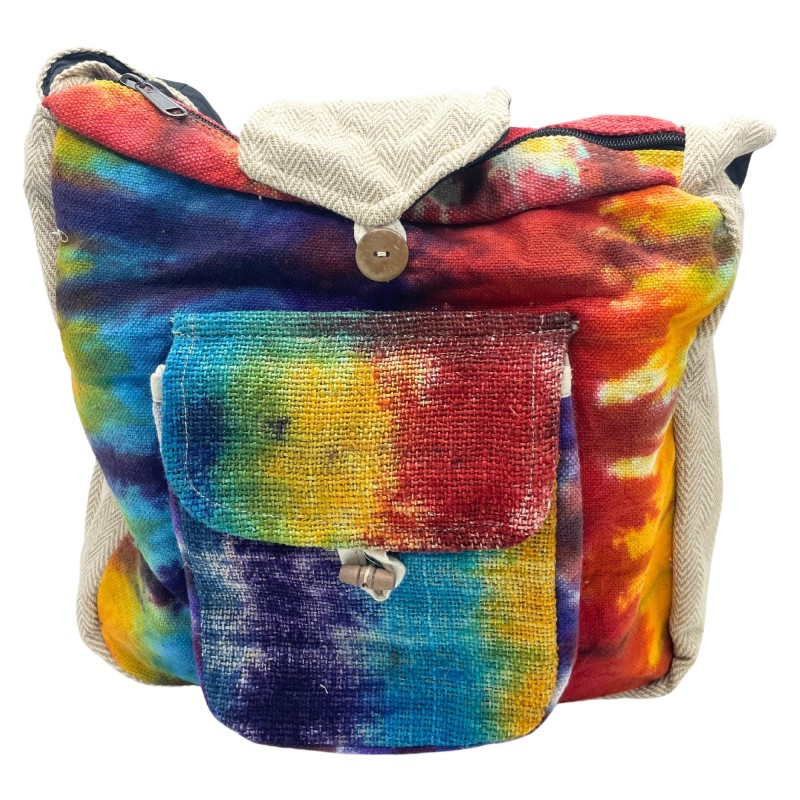 Bolsa de estudo de cáñamo Tiedye con peto frontal-BOLSAS MOCHILAS SOMBREIROS CÁÑAMO-HOSTENATURA