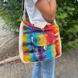 Bolsa de estudo de cáñamo Tiedye con peto frontal