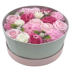 Boîte ronde - Bénédictions de bébé - Roses - Bouquet de fleurs de savon - 19x8cm