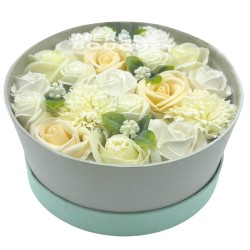 Boîte ronde - Bénédictions de mariage - Blanc et ivoire - Bouquet de fleurs de savon - 19x8cm