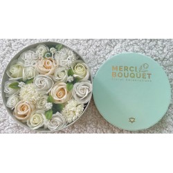 Boîte ronde - Bénédictions de mariage - Blanc et ivoire - Bouquet de fleurs de savon - 19x8cm