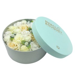 Boîte ronde - Bénédictions de mariage - Blanc et ivoire - Bouquet de fleurs de savon - 19x8cm