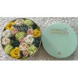 Round Box - Spring Celebrations - Yellow and Green - Soap Flower Bouquet - 19x8cm