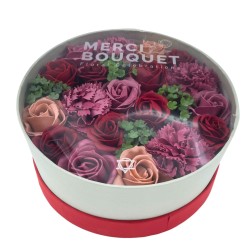 Boîte ronde - Roses vintage - Bouquet de fleurs en savon - 19x8cm