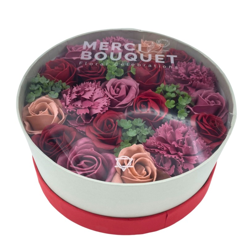 Round Box - Vintage Roses - Soap Flower Bouquet - 19x8cm-SOAP FLOWERS-HOSTENATURA